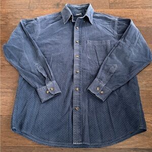 Casuals Roundtree & Yorke Mens M Blue Polka Dot Corduroy Button-Up Shirt